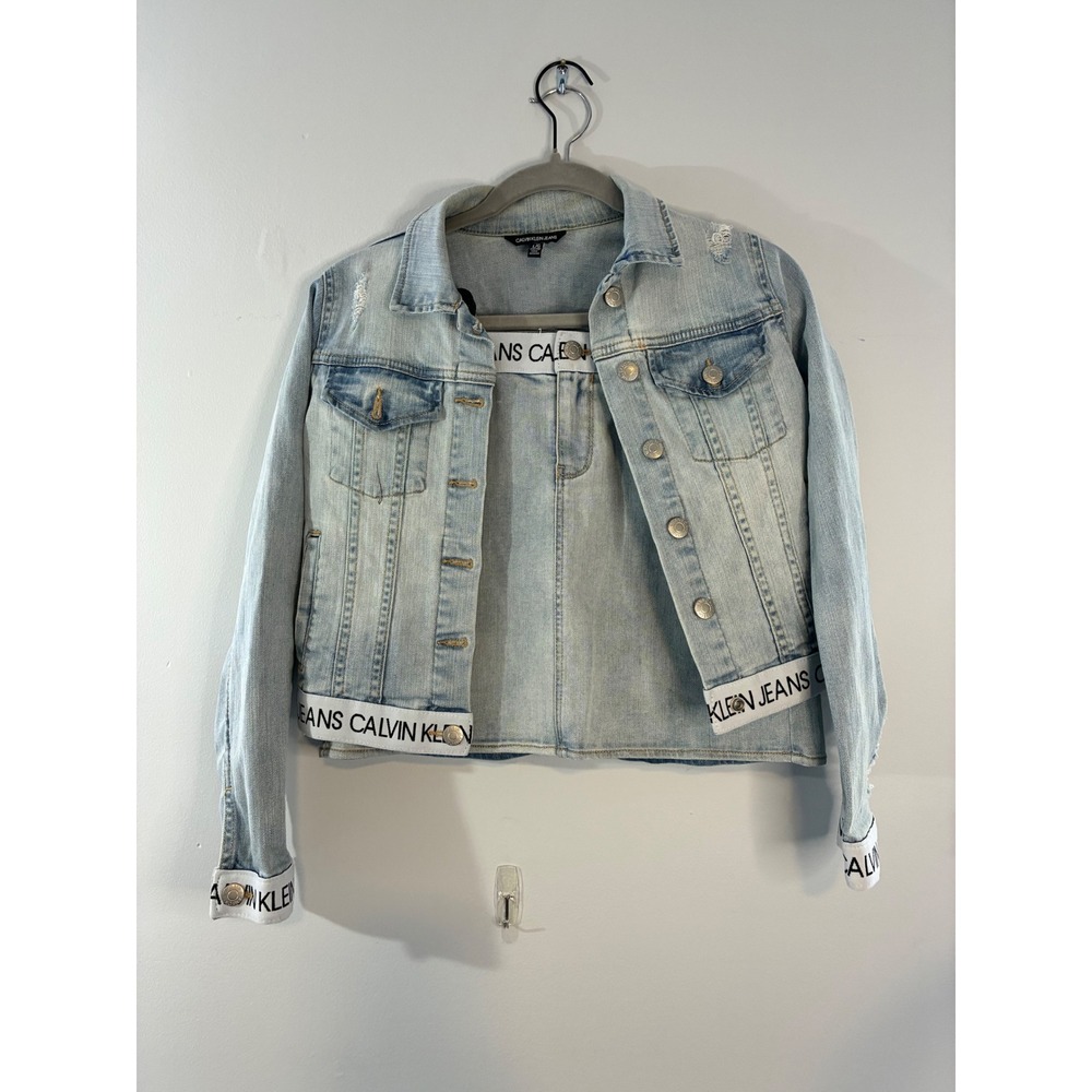 Calvin Klein Jeans Denim Jacket & Skirt Set Distressed Light Wash Size 12